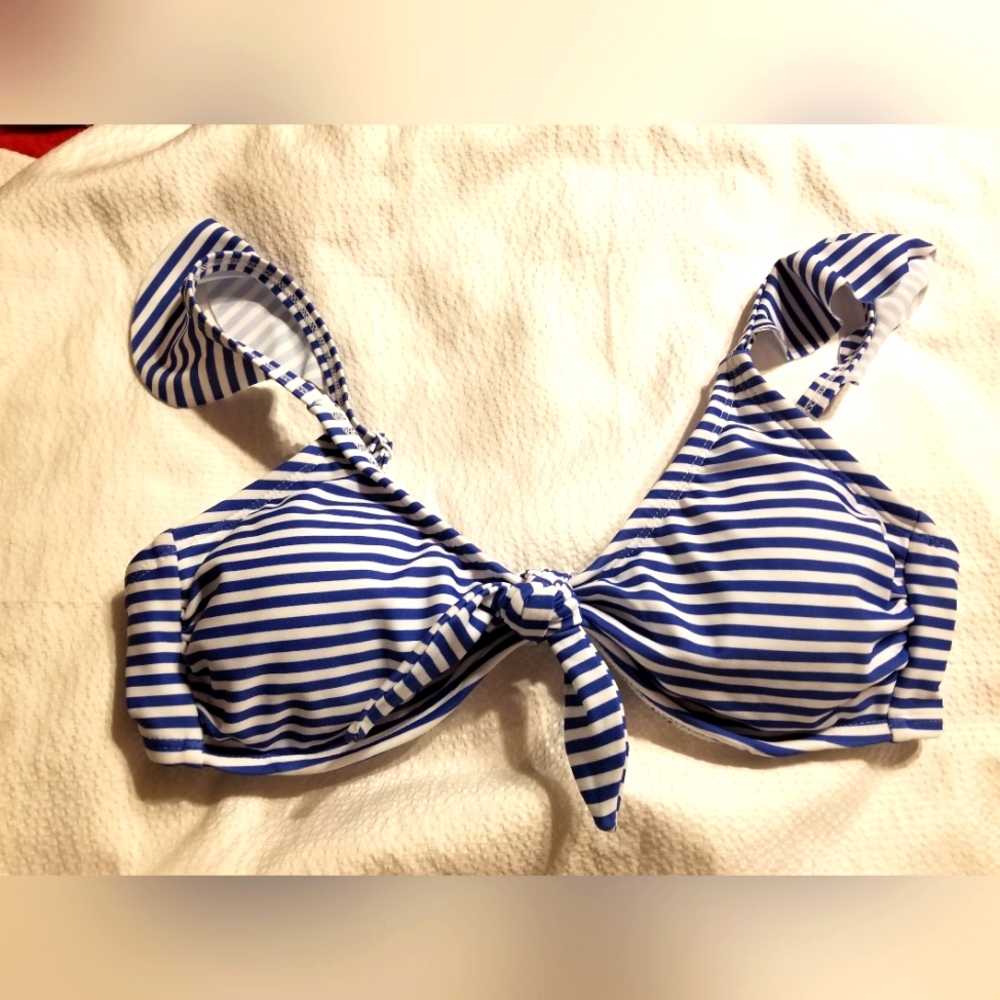 NWT NAUTICAL STRIPE SWIMSUIT SWIM BRA TOP REMOVABLE PADS ADJUSTABLE STRAPS